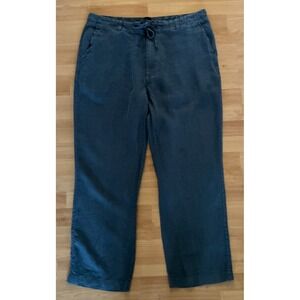 Caribbean 100% Linen Pants 38x30 Navy Blue Drawstring Casual